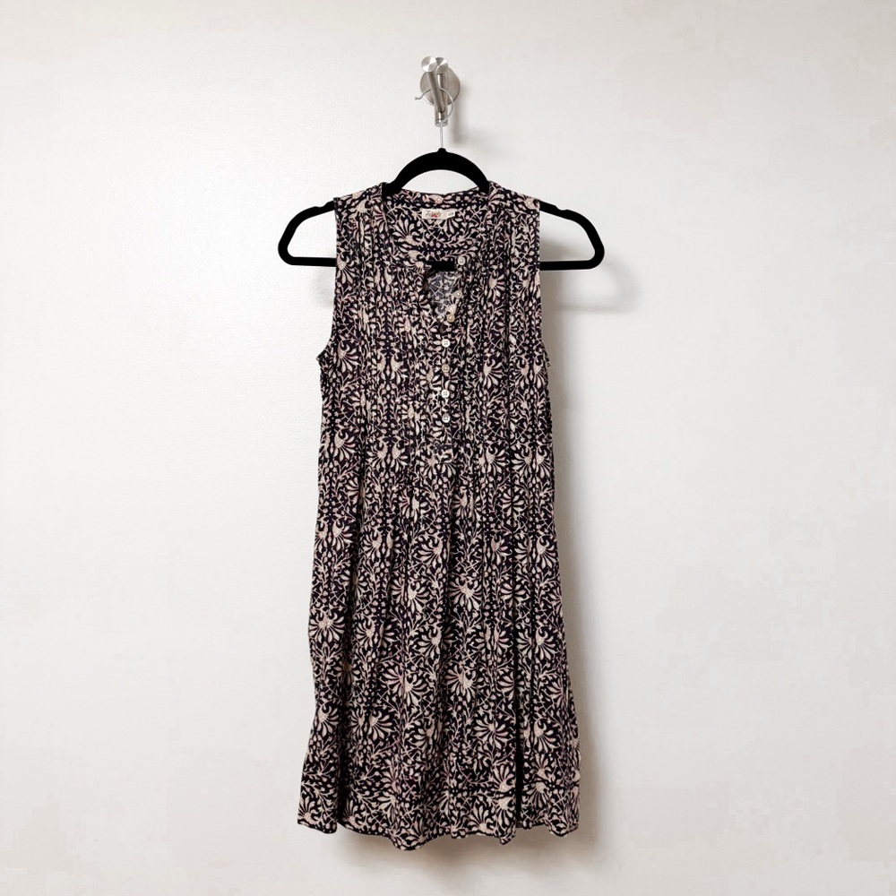 Faherty Isha Sleeveless Pintuck Linen Blend Minidress Midnight Kurala Floral - Picture 4 of 12
